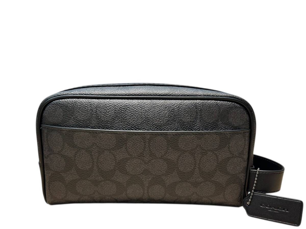 COACH (コーチ) スモール トラベル キット・シグネチャー キャンバス セカンド クラッチバッグ CAR15 QBMI5 ブラック メンズ/065拍卖