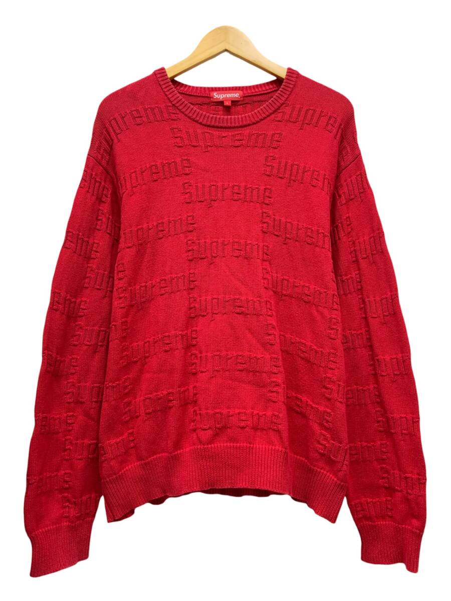 Supreme (シュプリーム) 19AW RAISED LOGO SWEATER レイズドロゴセーター L レッド メンズ/036拍卖