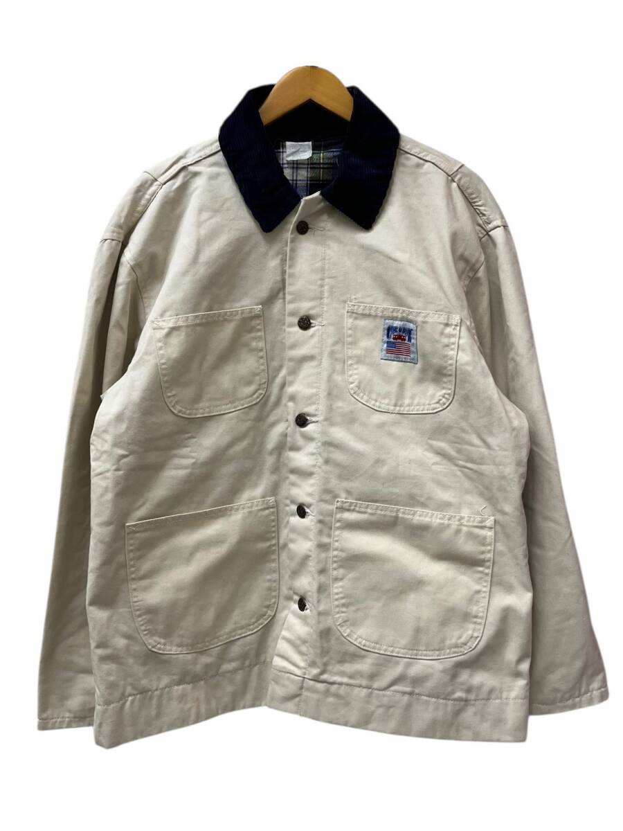 CABOOSE コットンカバーオール 裏チェック 襟太畝コーデュロイ 古着 90s 00s XL ホワイト系×ネイビー メンズ/065拍卖
