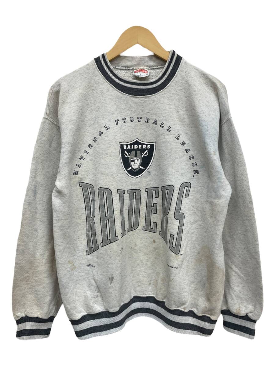 NUTMEG (ナツメグ) USA製 1994年製 リブラインスエット トレーナー NFL ラスベガス・レイダース RAIDERS 古着 90s L グレー系 メンズ/045拍卖