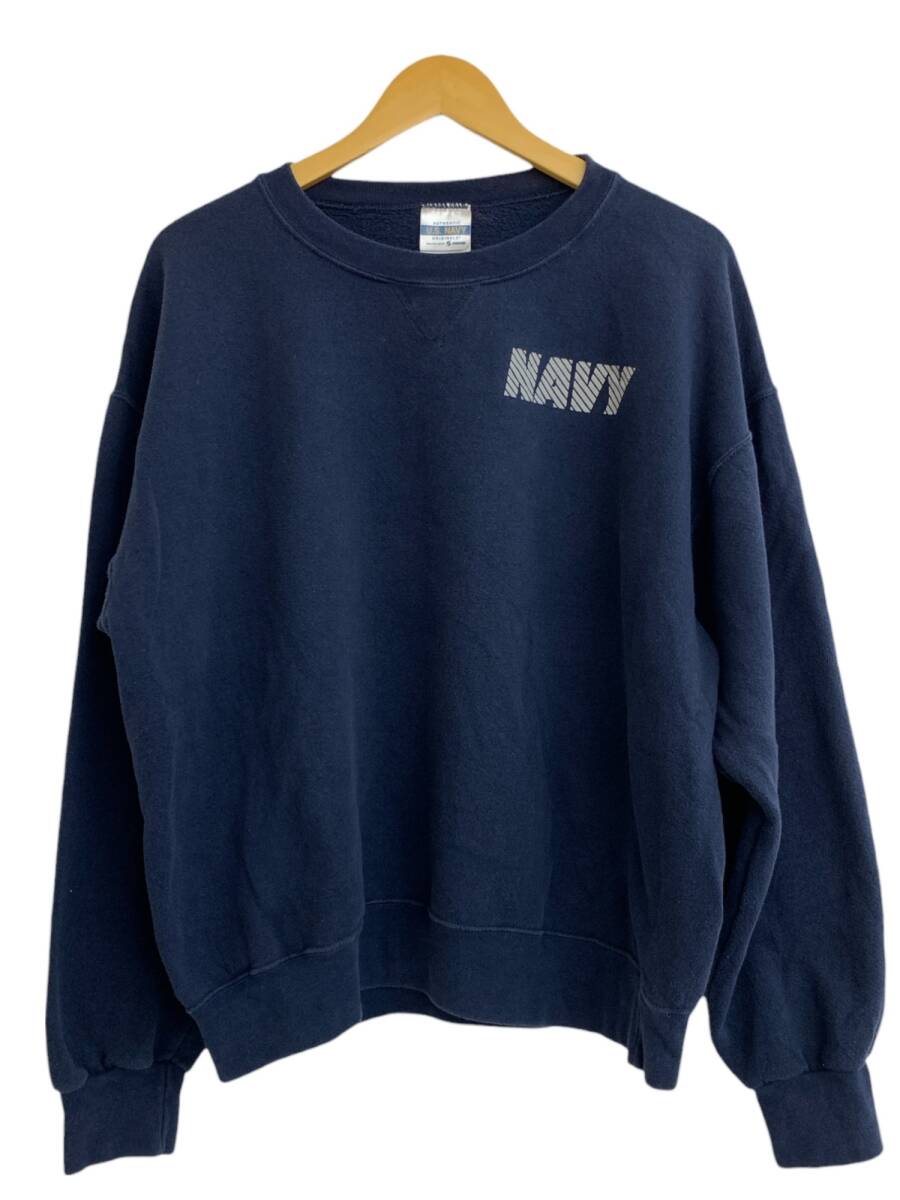 US.NAVY (ユーエスネイビー) ミリタリースエット USA製 SOFFEボディ 両面プリント リフレクター 古着 前V L ネイビー メンズ/004拍卖