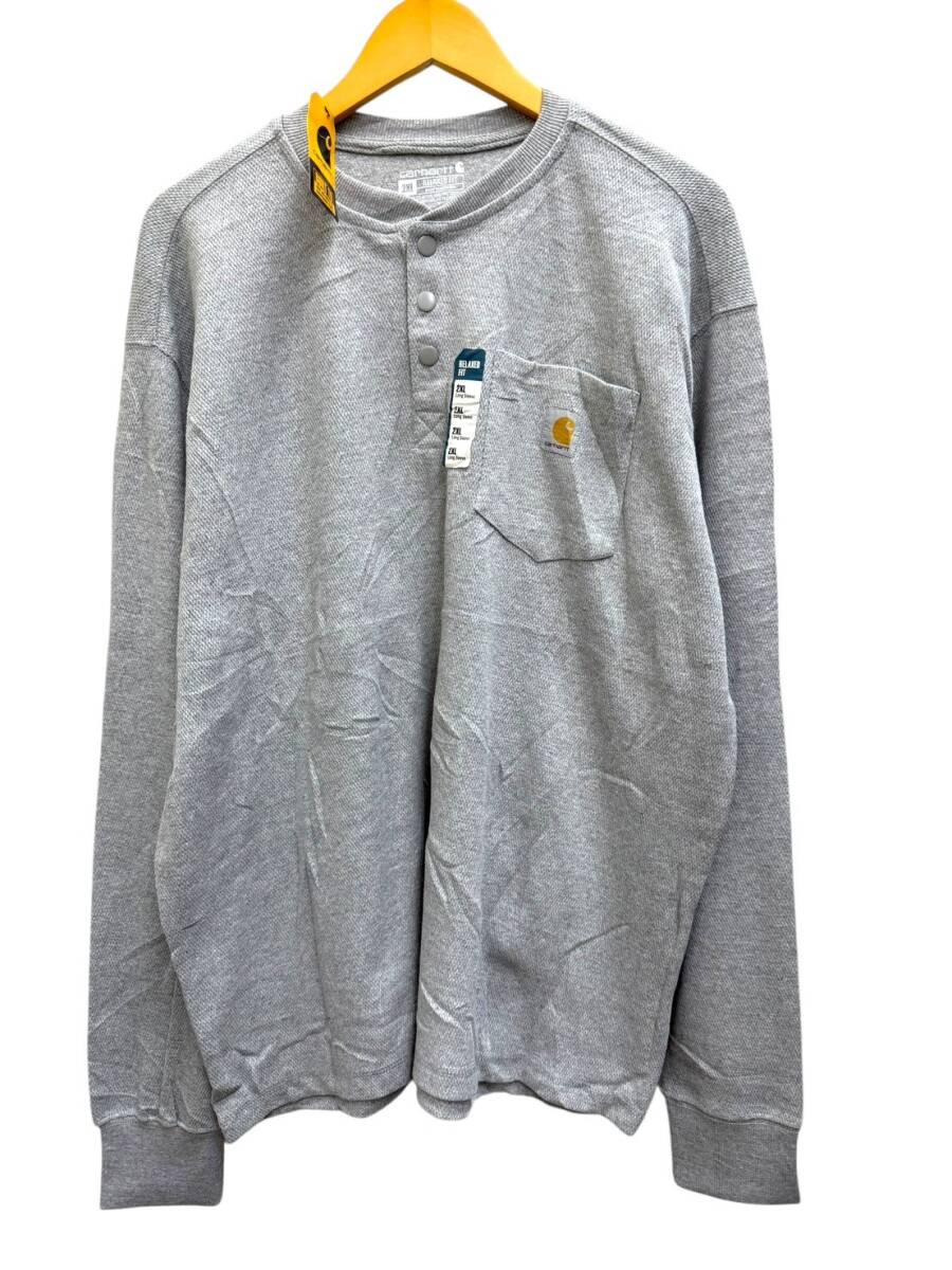 Carhartt (カーハート) ヘンリーネック ポケット サーマルカットソー 長袖Tシャツ TK4429 2XL グレー メンズ/025拍卖