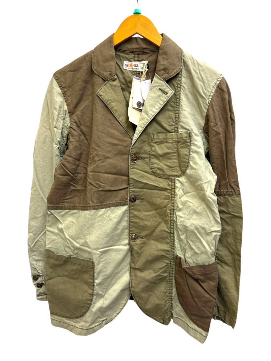 空(ku USA) (クウユーエスエー) ジャケット 3B つぎはぎ パッチワーク 綿 5112006 M カーキ メンズ/025拍卖