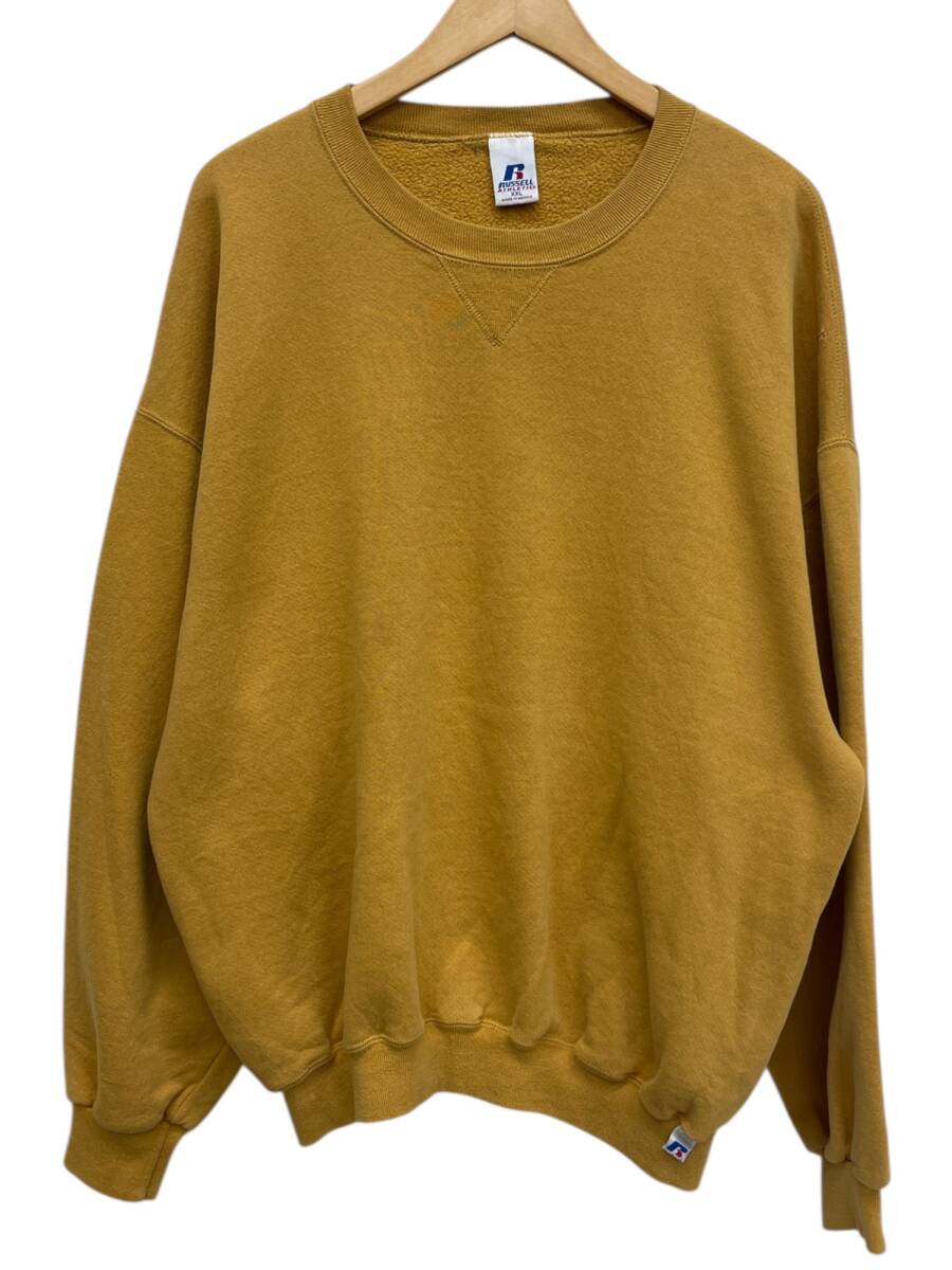 RUSSELL ATHLETIC (ラッセルアスレティック) 古着 90s メキシコ製 無地 スエット トレーナー 前V XXL マスタード メンズ/045拍卖