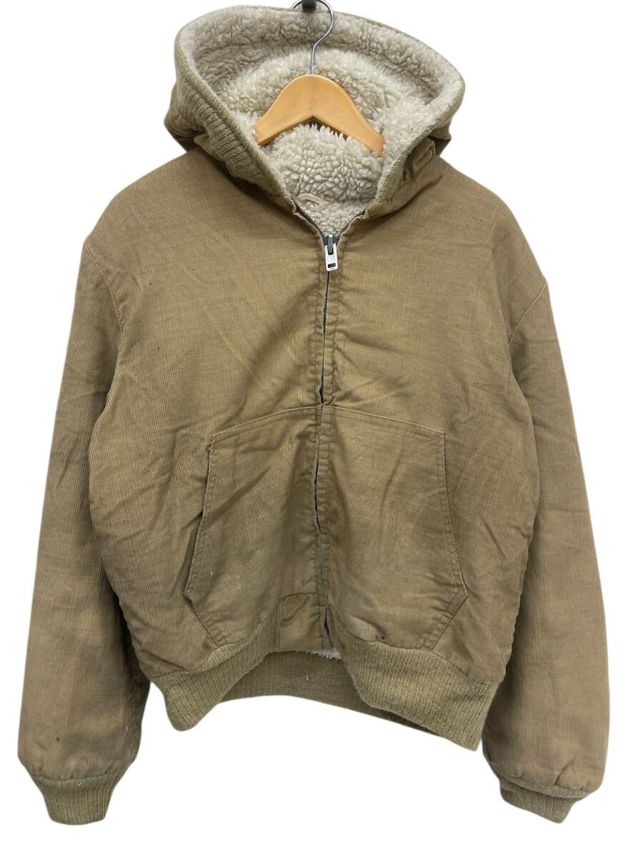 古着 裏ボア パーカー コーデュロイジャケット 90s YKKアルミジッパー サイズ表記消え キャメル メンズ/045拍卖