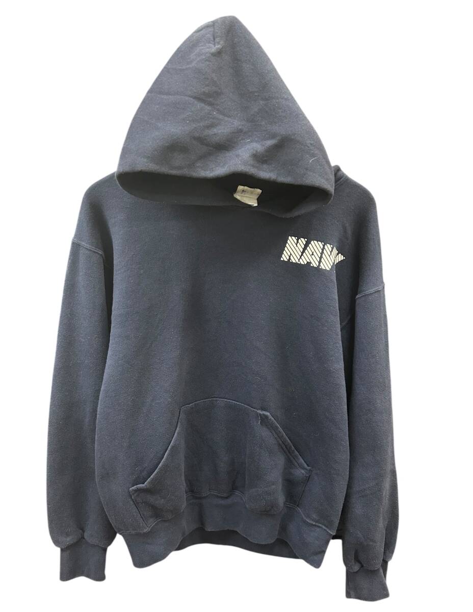 US.NAVY (ユーエスネイビー) ミリタリースエットパーカー USA製 SOFFEボディ 両面プリント リフレクター 古着 M ネイビー メンズ/027拍卖