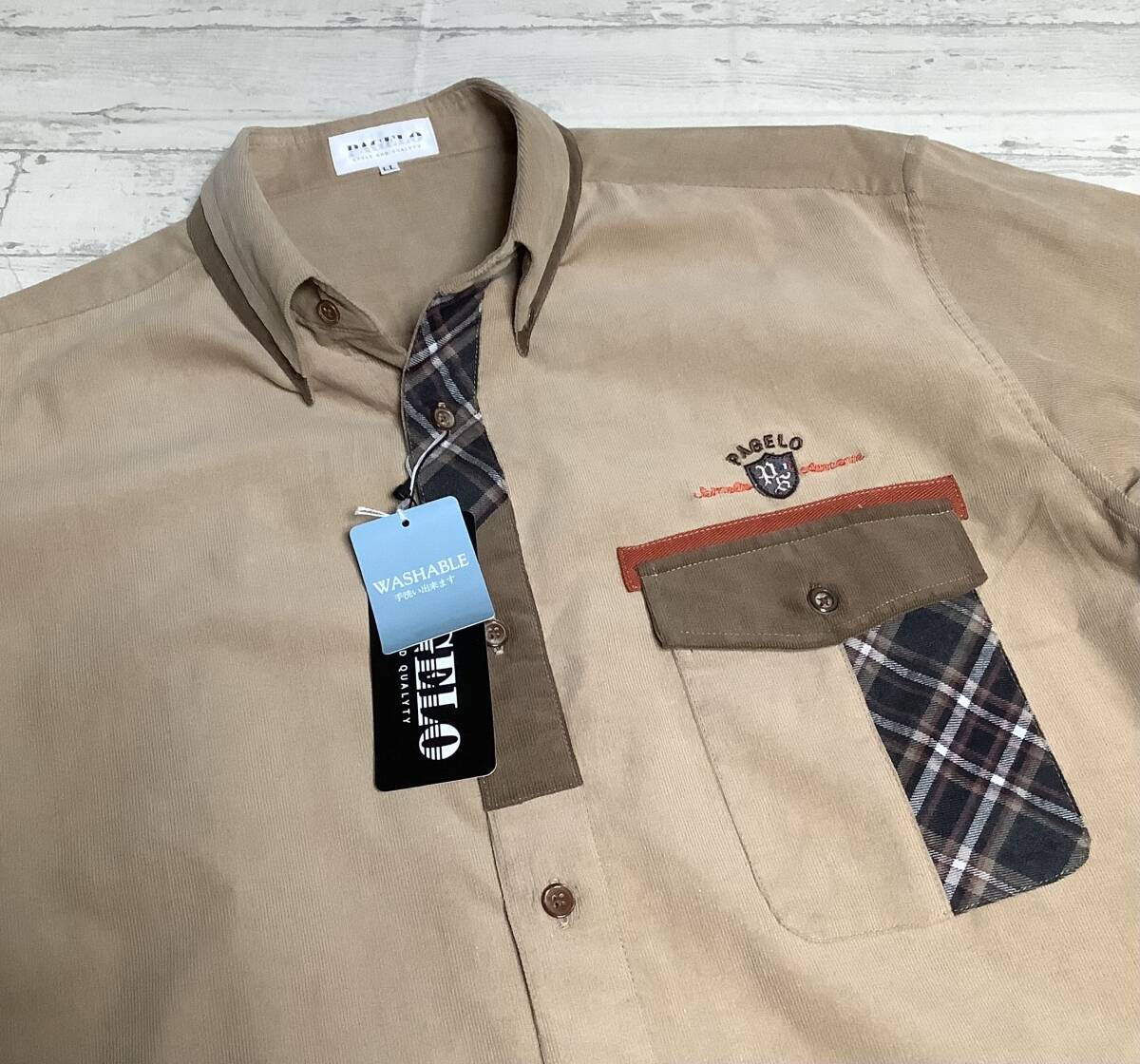 細身のLLサイズ 新品未使用秋冬★パジェロPAGELO 定価20,000円の品 カジュアルシャツ マイターボタンダウン アウトレット拍卖