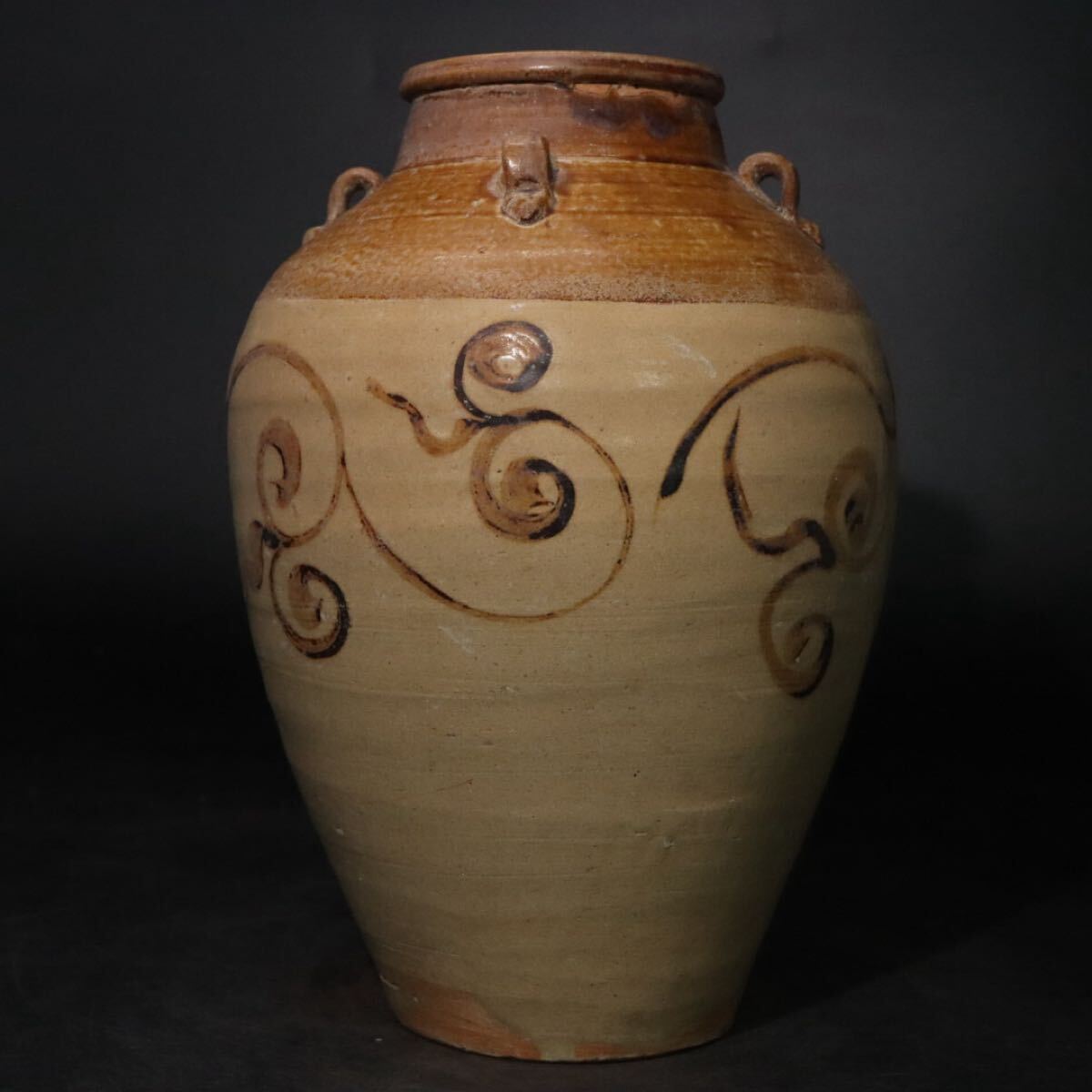 時代 民藝 鉄絵 草文 壺 / 検索: 益子焼 信楽焼 小鹿田焼 南蛮 花瓶 花生け .B1386拍卖