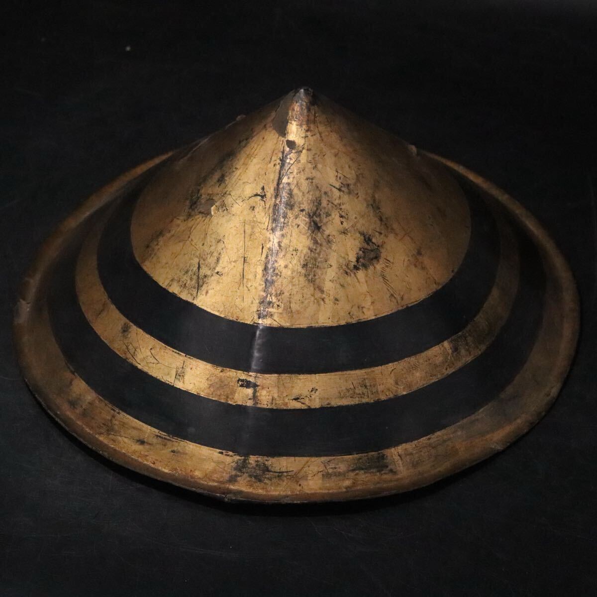 江戸期 金彩 錐形 陣笠 二重円 家紋 / 時代 武具 江戸時代 甲冑 .B1395拍卖