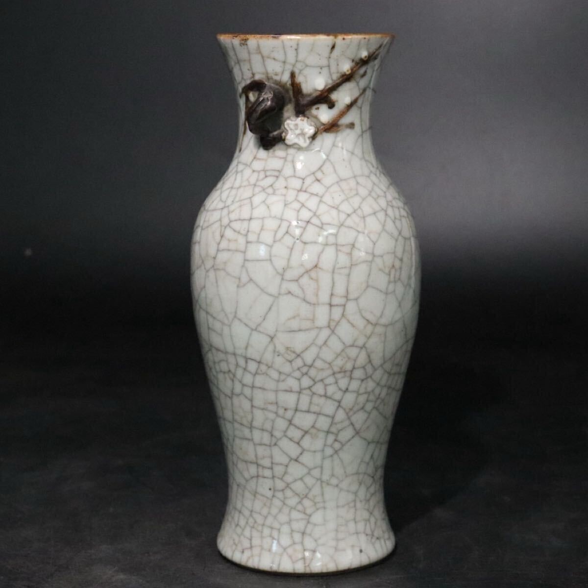 時代 哥釉 梅花 鉄銹 花瓶 / 中国美術 細工物 新渡 哥窯 煎茶道具 壺 .B1411拍卖