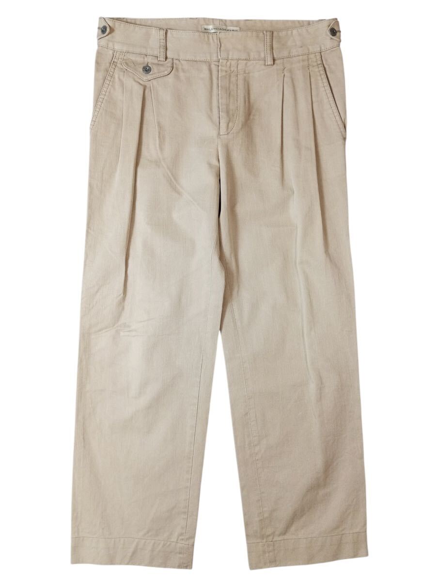 (D) BALENCIAGA バレンシアガ ニコラ期 コットン 2タック パンツ 46 ベージュ スラックス拍卖