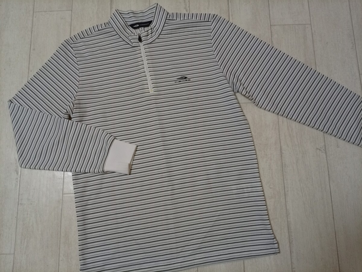 美品/TIGORA/ティゴラ/GOLF/ゴルフ/ポロシャツ/ハイネック/ボーダー/ウェア/ハーフジップ拍卖