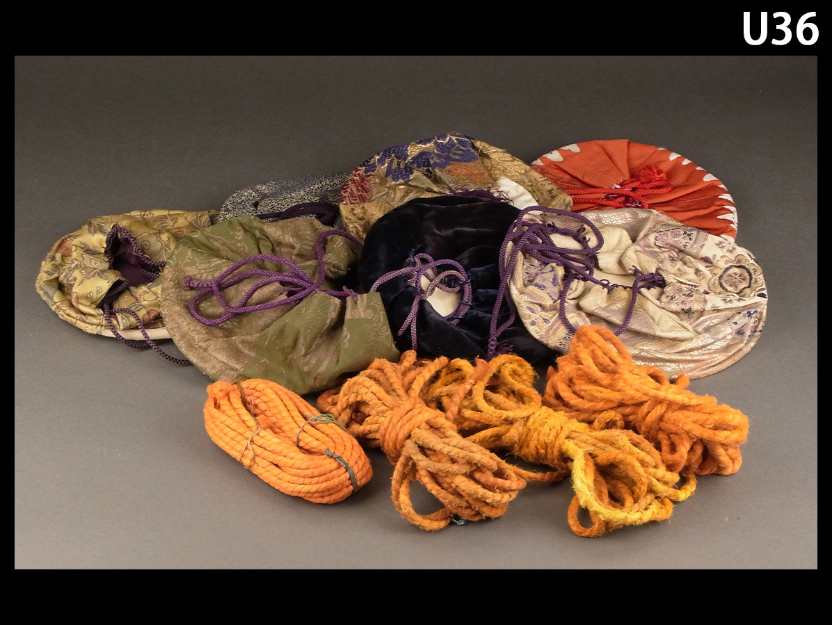 U36☆時代和楽器 鼓 皮袋 七枚 調べ緒 四本/小鼓 大鼓 更紗 正絹 雅楽 能拍卖