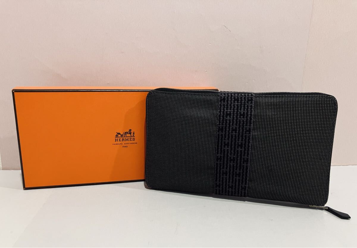 HERMES ● 新品同様 エルメス エールライン ラウンドファスナー 長財布 グレー 財布 パースGM HERMES拍卖