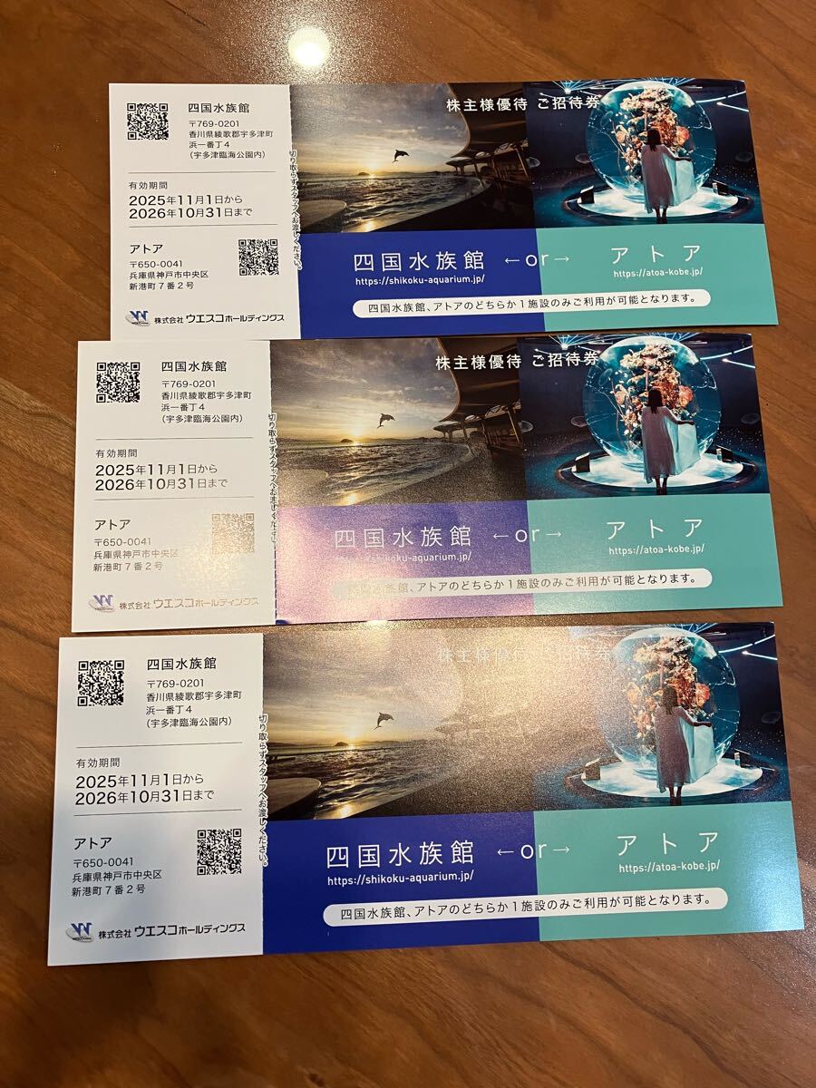 ★最新 3枚セット 配送無料 株主優待 ウエスコ 優待券3枚セット 四国水族館 アトアご招待券 2026年10月31日迄拍卖