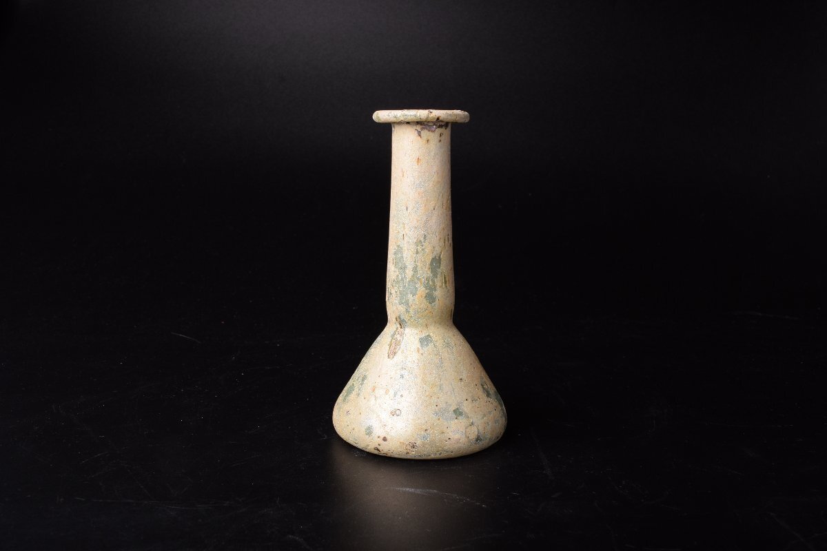 古代ローマングラス 香油瓶 2世紀頃 美しい銀化と発掘の風合い Roman Glass Unguentarium, ca. 2nd Century AD拍卖