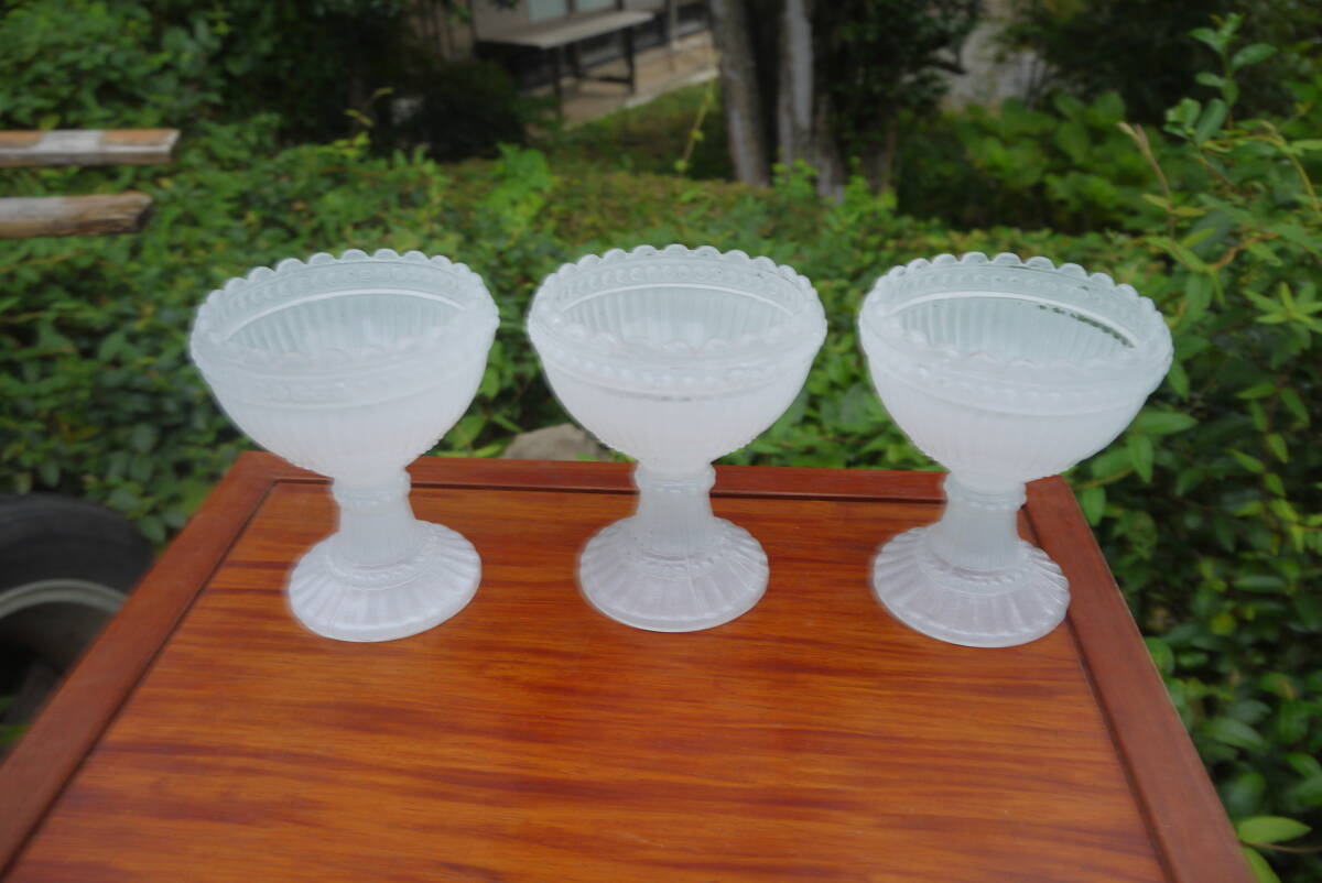 ★【KO40923】デザートグラス 3点 「直径10cmx高さ12cm」コンポート セット 氷コップ プレスグラス拍卖