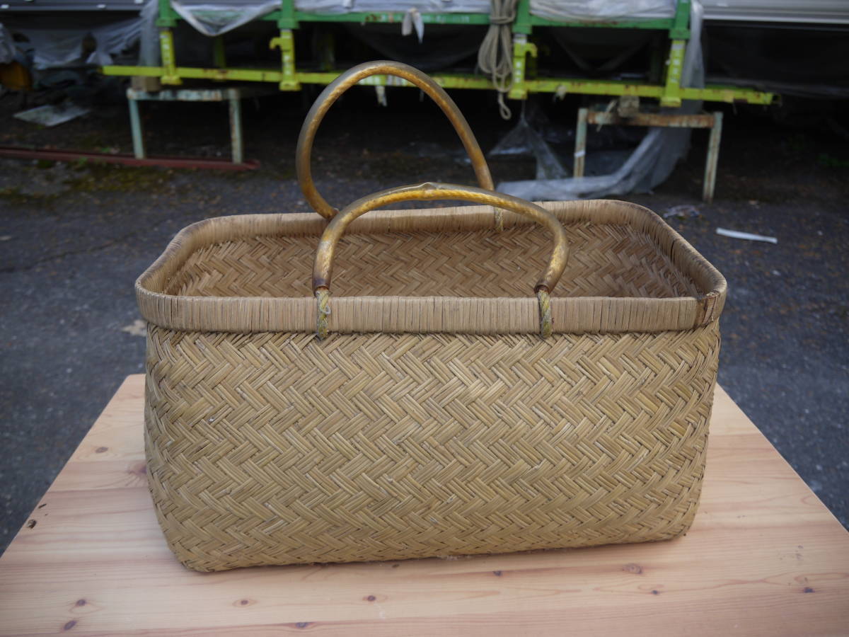 ★【HD31129】 竹細工 市場かご 篠竹 バンブー 竹かご 和かご ディスプレイ 収納 買い物かご 昭和レト拍卖