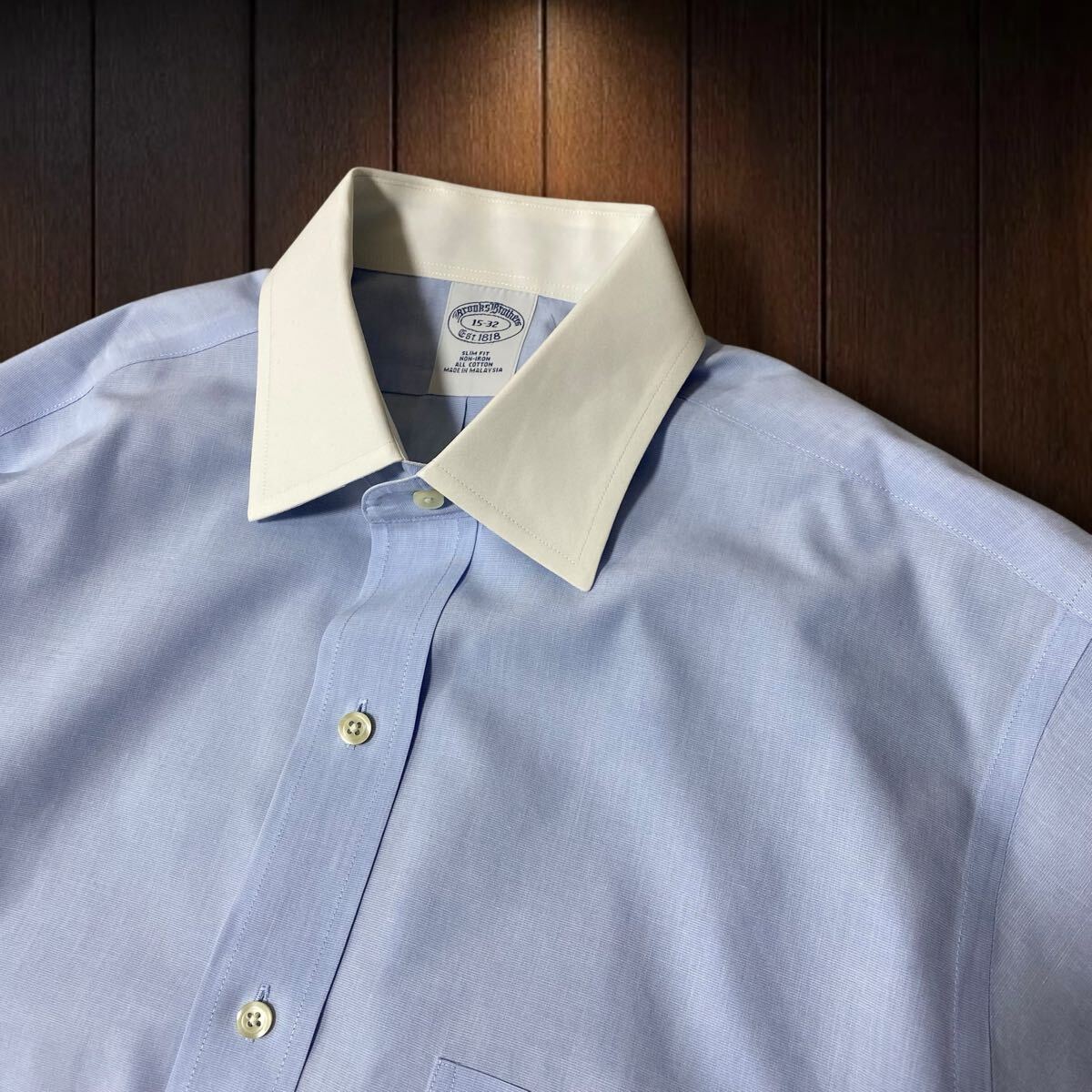 500円〜/2046/美品Brooks Brothers ブルックスブラザーズ ノンアイロン スリムフィットクレリック 長袖ドレスカフスシャツ 15-32拍卖