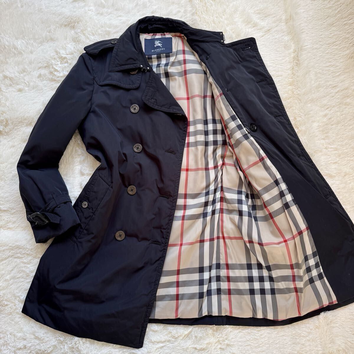 新品同様!! 希少L バーバリーロンドン ダウンジャケット ロングコート ノバチェック BURBERRY LONDON 黒 BLACK拍卖