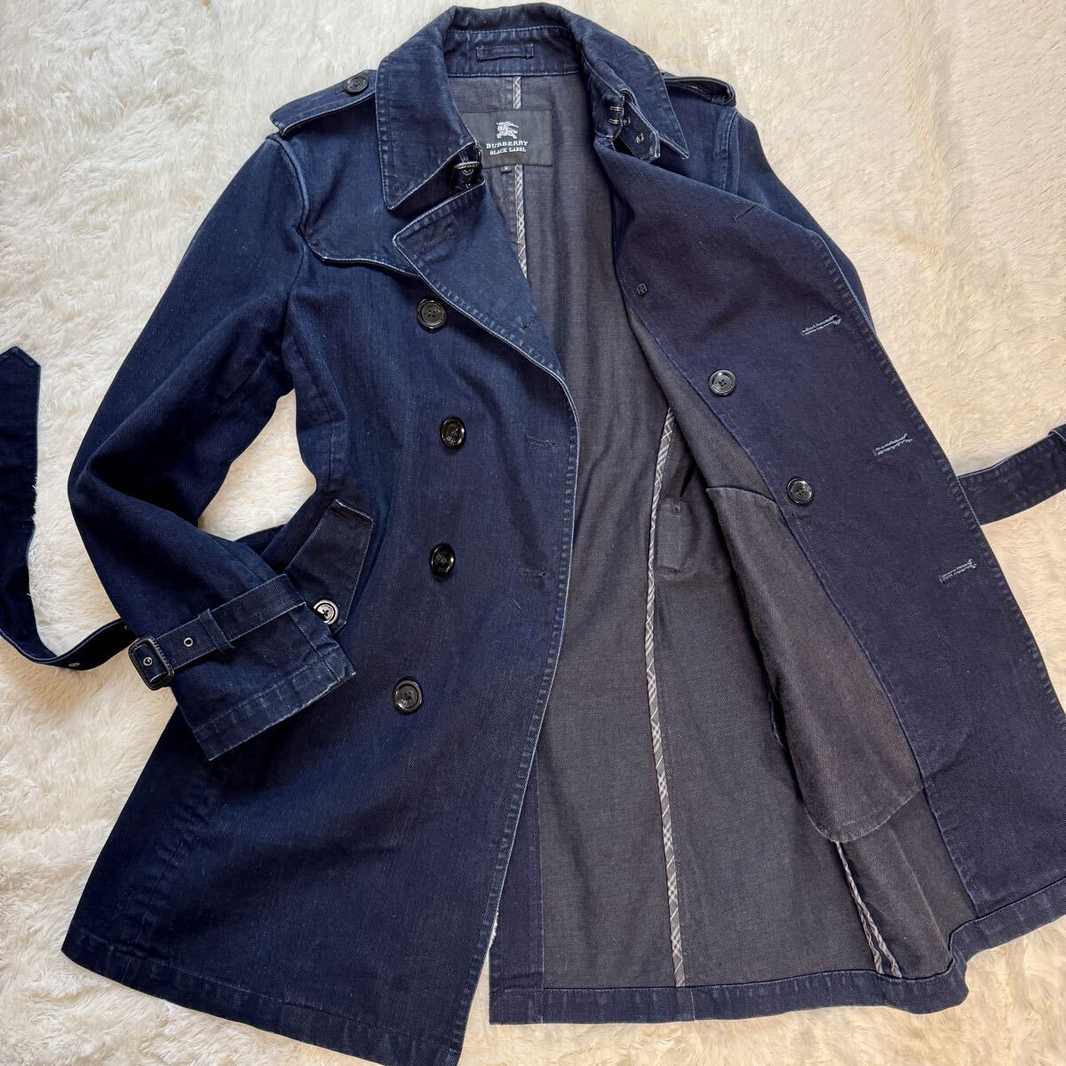 極希少!! バーバリーブラックレーベル デニム トレンチコート メンズ ノバチェック BURBERRY BLACK LABEL アウター インディゴブルー M拍卖