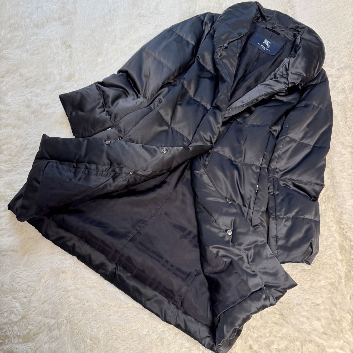 極美品☆ バーバリーロンドン ダウンコート BURBERRY LONDON シャドーチェック 極暖 ダウンジャケット ロング アウター 黒 9号拍卖