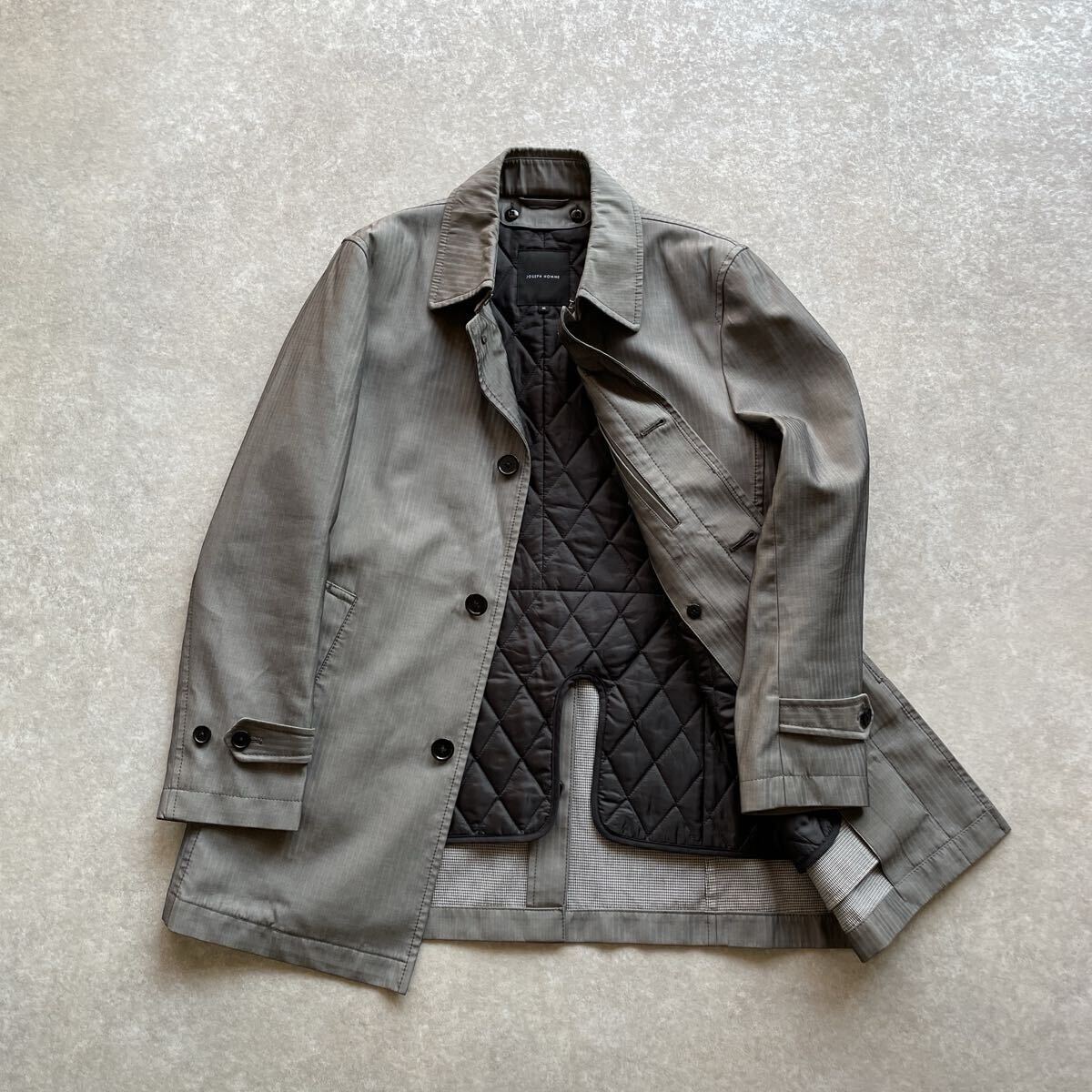 美品 JOSEPH HOMME ジョゼフオム ステンカラーコート 46 グレー系 ライナー付き 中綿 キルティング ビジネス カジュアル メンズ 拍卖