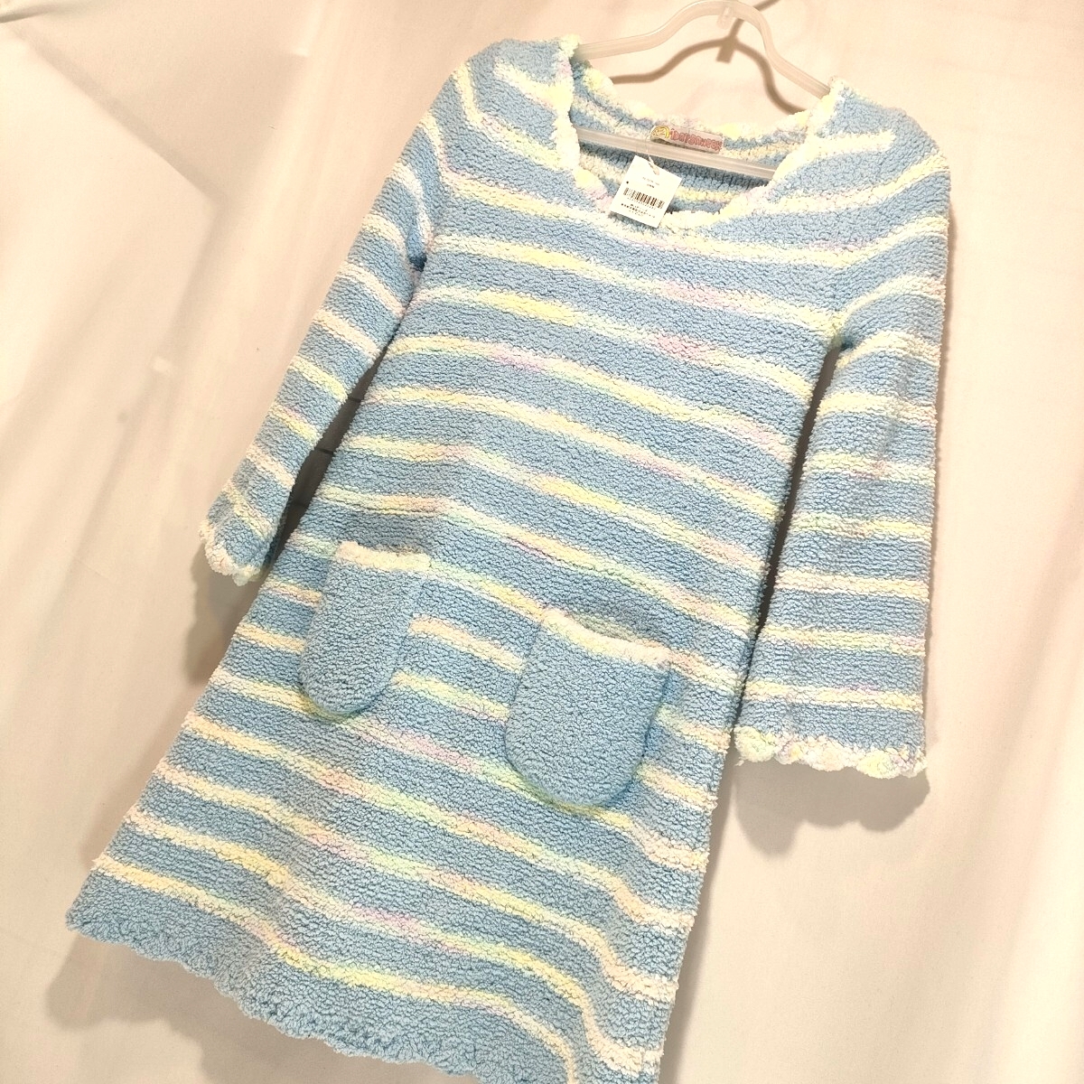 【★送料無料★未使用 レディース 長袖 もこもこルームウェア★水色ボーダー★ 】拍卖