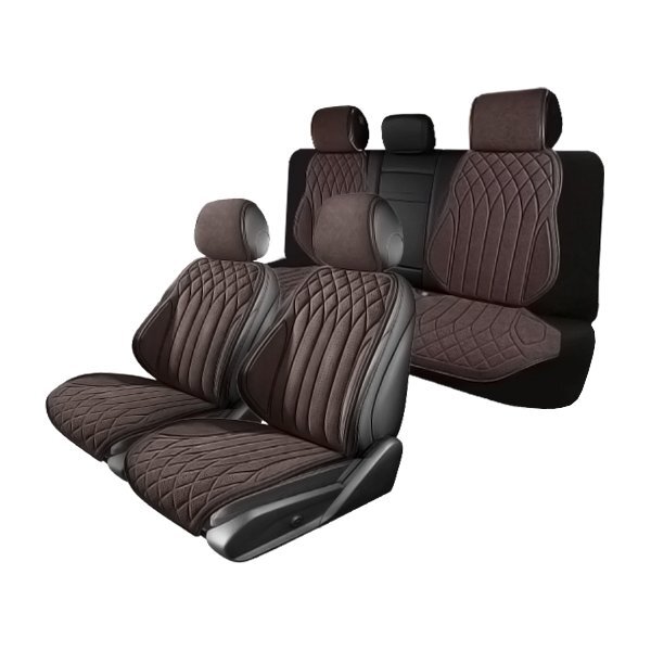 送料無料 フォード クーガ C520 汎用 スエード エプロンタイプ シートカバー ブラウン 運転席 助手席 2列目 被せるタイプ拍卖