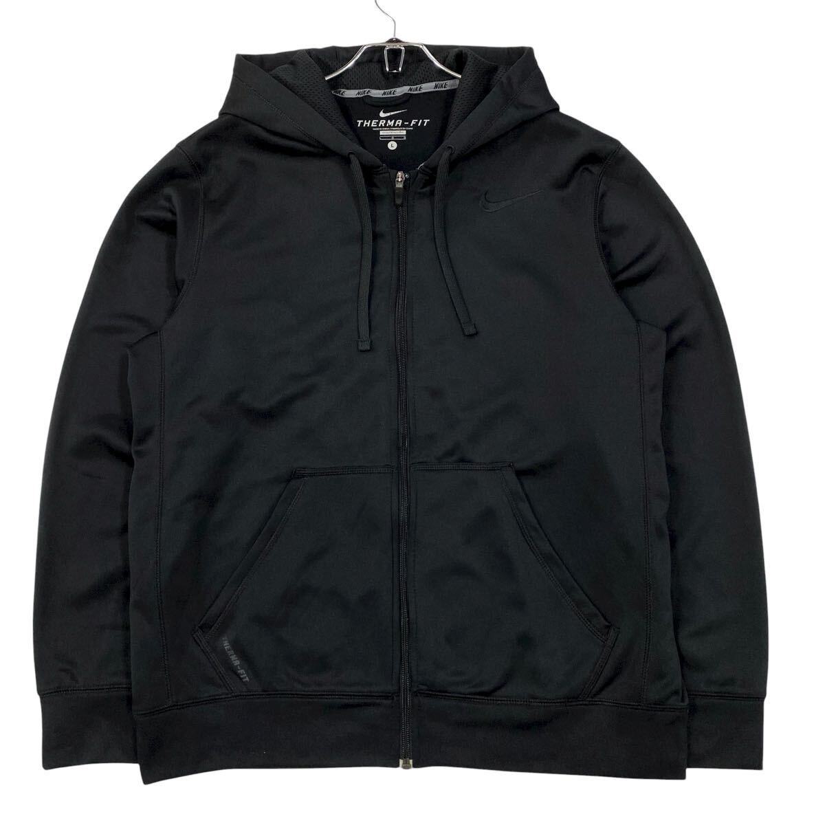 NIKE(ナイキ)ジップパーカー フードジャケット 刺繍ロゴ 裏起毛 メンズL ブラック拍卖