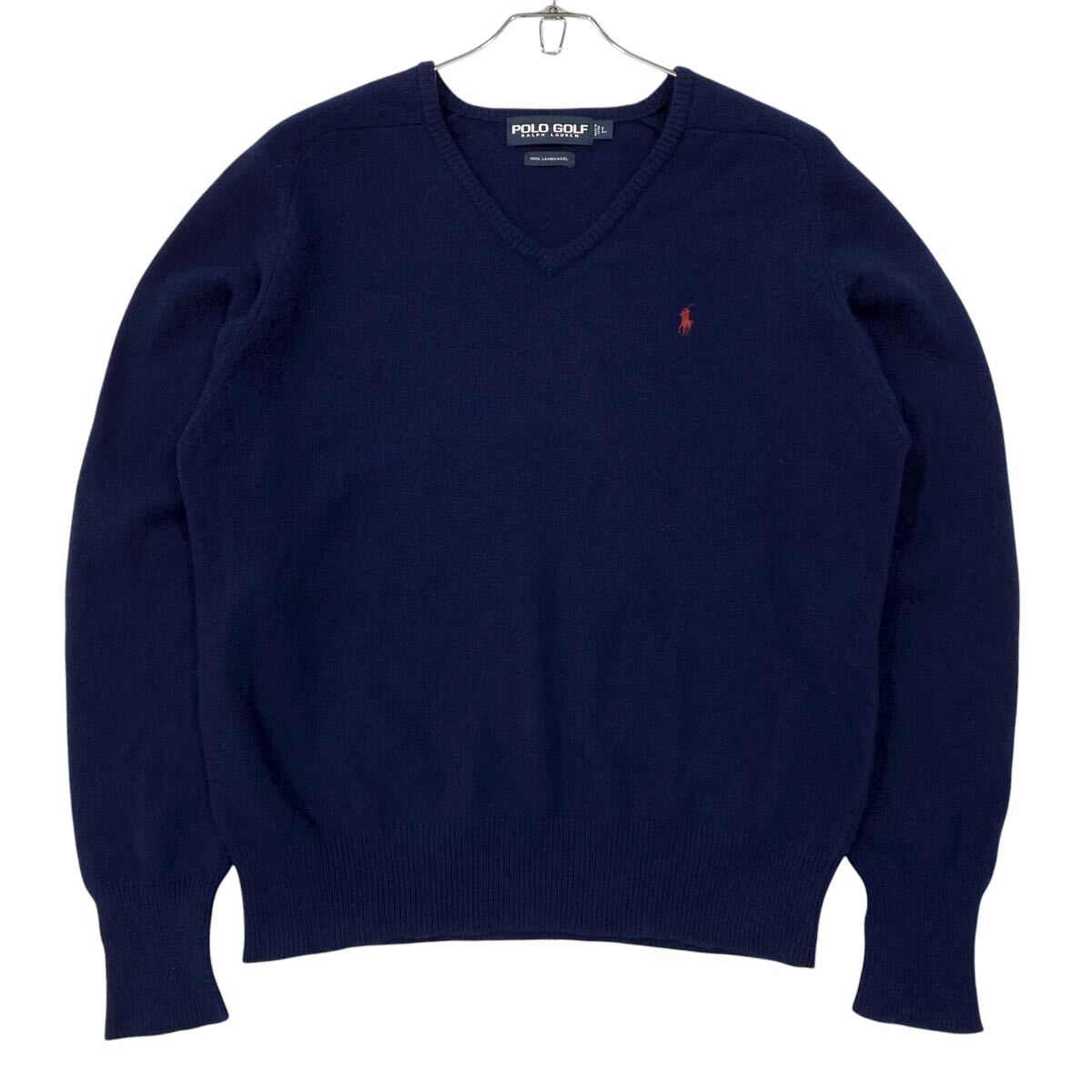 POLO GOLF(ポロゴルフ)Vネック ニット セーター 刺繍ロゴ メンズL ネイビー系拍卖