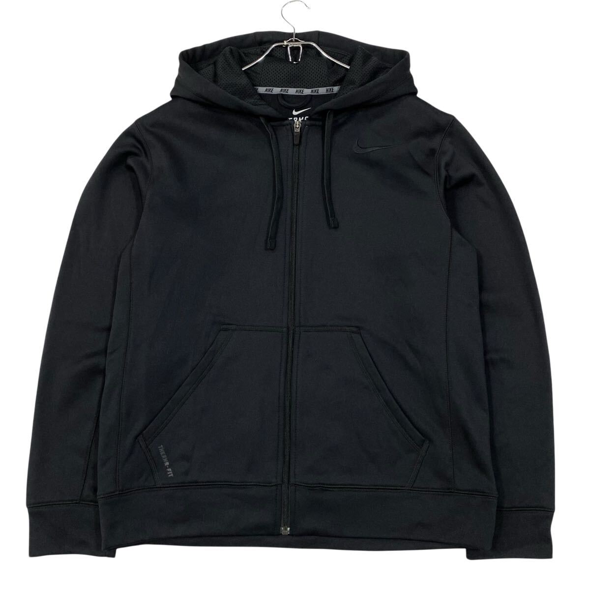NIKE(ナイキ)ジップパーカー フードジャケット 裏起毛 刺繍ロゴ メンズM ブラック拍卖