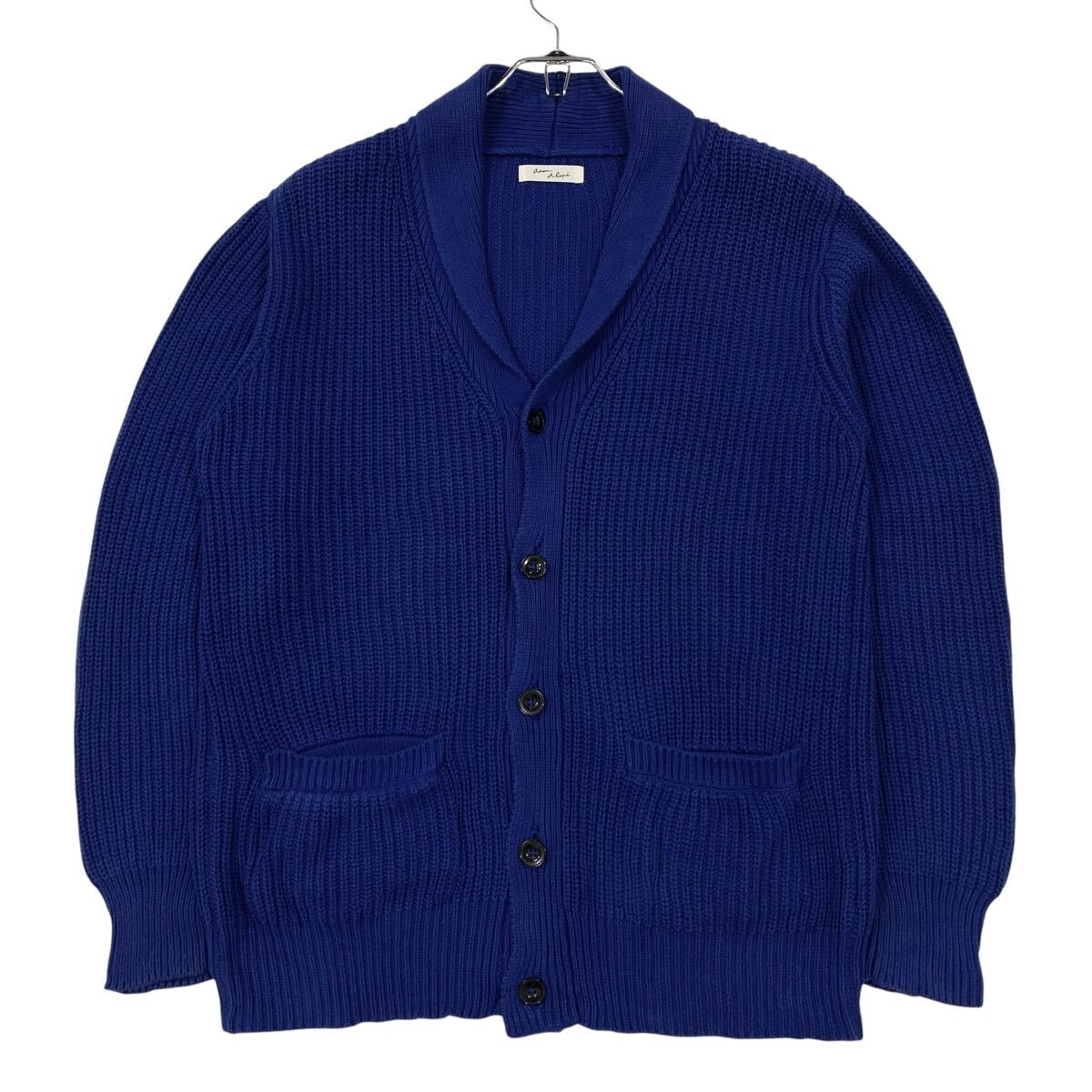 ADAM ET ROPE’(アダム エ ロペ)ショールカラー ニットカーディガン コットンニット メンズM ブルー系拍卖
