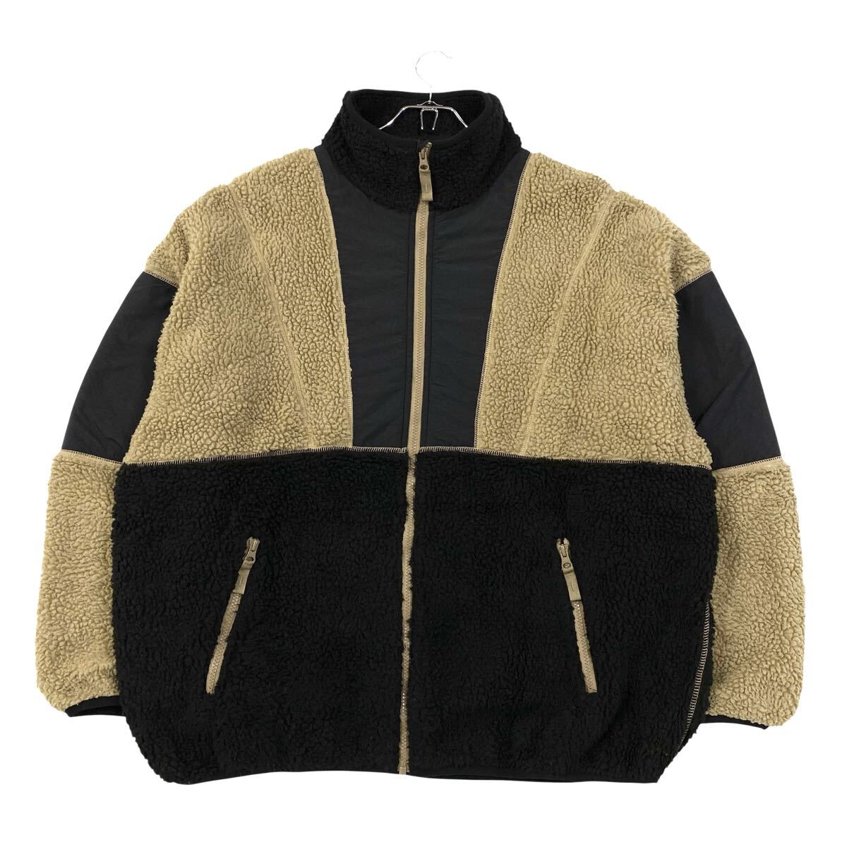 BEAMS×GERRY/ ボアジャケット ダブルネーム 刺繍ロゴ ブラック/ベージュ系拍卖