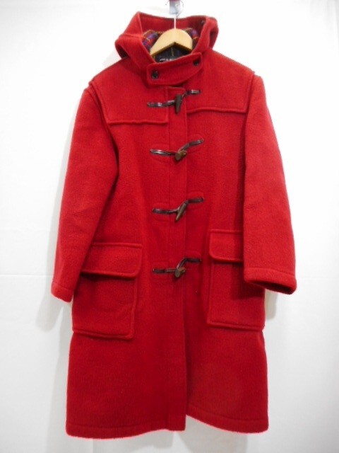 70 送100サ 1117YD07 Gloverall グローバーオール ダッフルコート ロング丈 裏地チェック地 英国製 レッド サイズUSA40 中古品拍卖