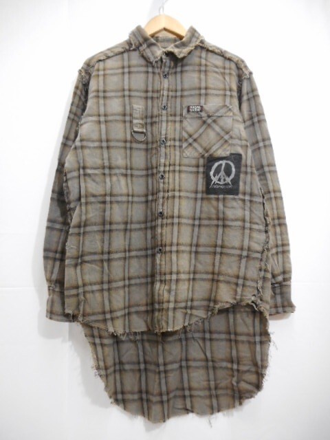 70 送60サ 1117YD12 PROPA9ANDA × RADIOTS プロパガンダ チェック柄 ロング長袖シャツ コラボ グレー系 サイズM 中古品拍卖