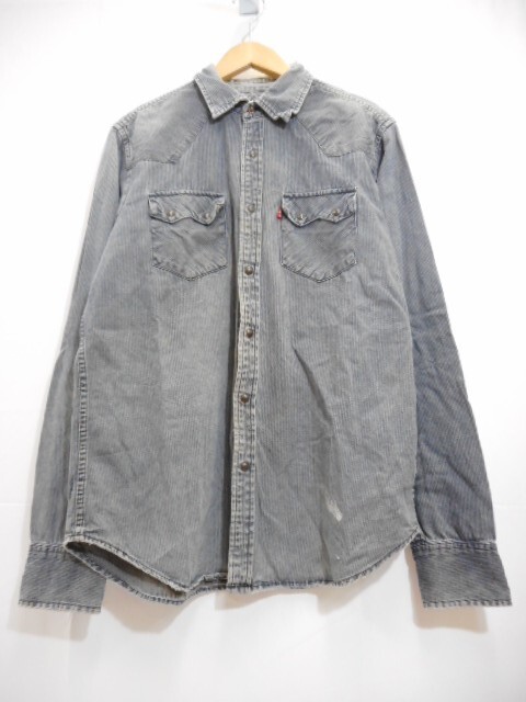 70 送60サ 1120YD10 Levi's リーバイス ウエスタンデニムシャツ ヒッコリー ストライプ ロングホーンタグ 綿100% インディゴ サイズM 中古拍卖