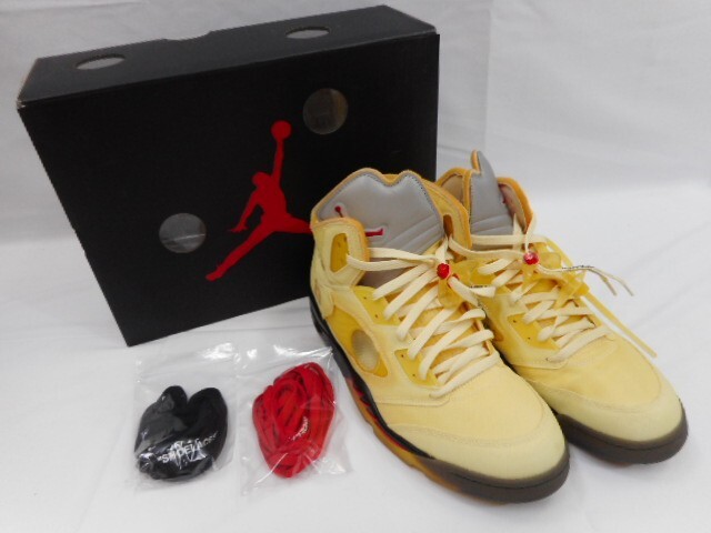 77 送100サ 1111YD04 NIKE × OFF-WHITE AIR JORDAN 5 RETRO SP ナイキ オフホワイト DH8565-100 Sail サイズ31cm 未使用拍卖