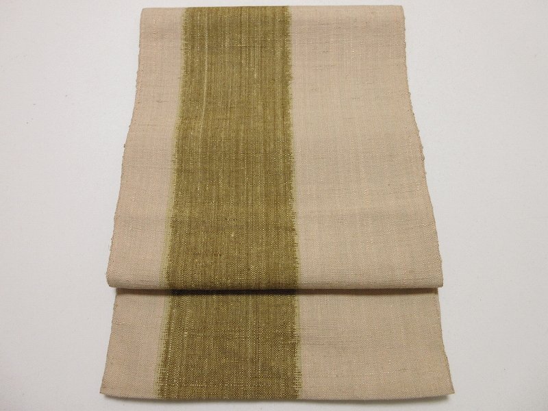 ドークブア■八寸名古屋帯 紬地 縦縞 亜麻色 極上の逸品 B02拍卖