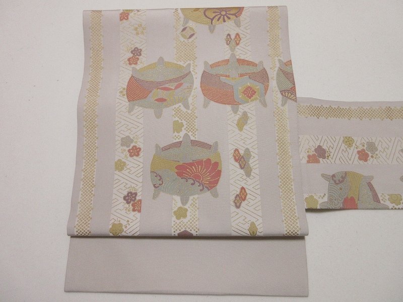 ドークブア■塩瀬九寸名古屋帯 金彩 糸巻 鼠 極上の逸品 B10拍卖