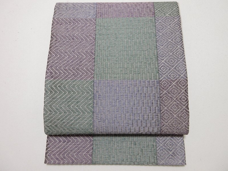 ドークブア■六通柄袋帯 横段 入子菱 縞 鼠 未使用 極上の逸品 B35拍卖