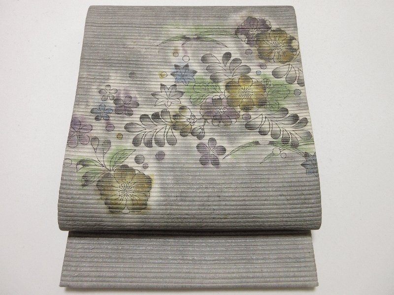 ドークブア■太鼓柄袋帯 辻が花 紙布織 鼠 未使用 極上の逸品 B45拍卖