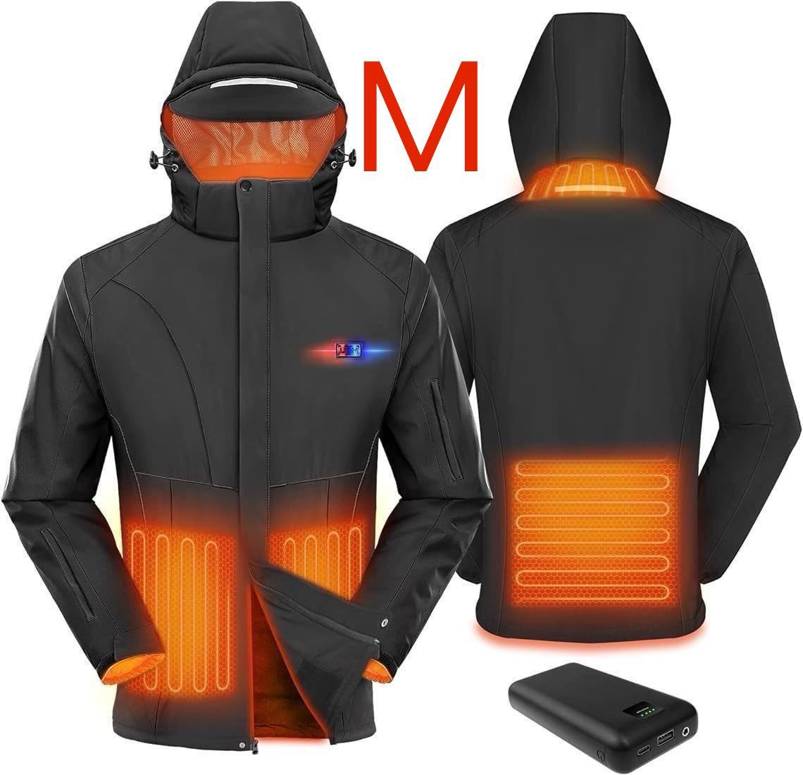 電熱ジャケット 防水 防風 防寒ジャケット 電熱ベスト バッテリー付き M拍卖