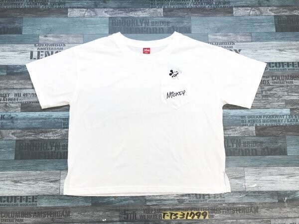 DISNEY ディズニー レディース 胸ポケット ミッキー 半袖Tシャツ L 白拍卖
