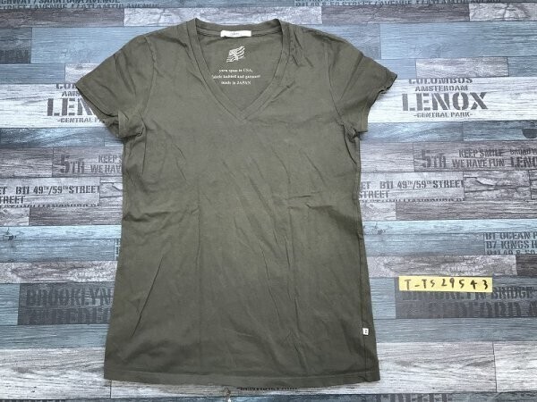 RELUME JOURNAL STANDARD ジャーナルスタンダード レディース 日本製 Vネック カラー 半袖Tシャツ F カーキ拍卖