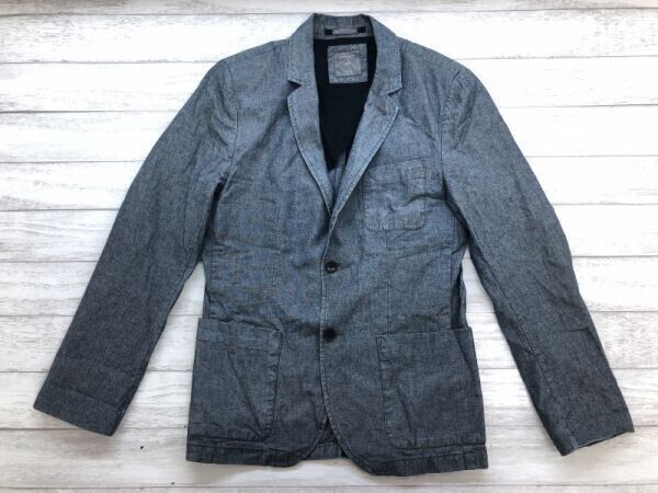 ギャップ GAP アメカジ オーセンティック 古着 メンズ 背抜き センターベント シャンブレー テーラード ジャケット 小さめサイズ XS 紺拍卖
