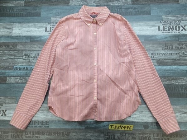 AMERICAN EAGLE アメリカンイーグル レディース ストライプ ストレッチ ボタンダウン 長袖シャツ S 赤紫水色黄拍卖