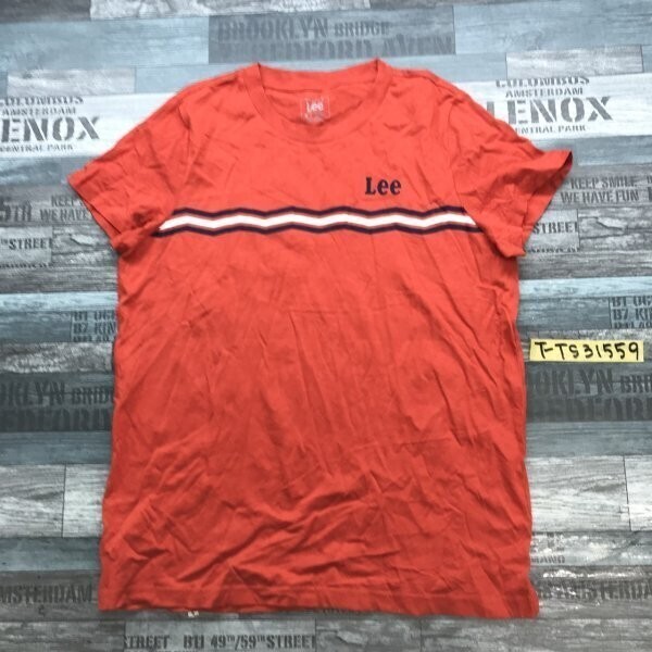 LEE リー レディース 胸ライン入 プリント 半袖Tシャツ M 赤拍卖