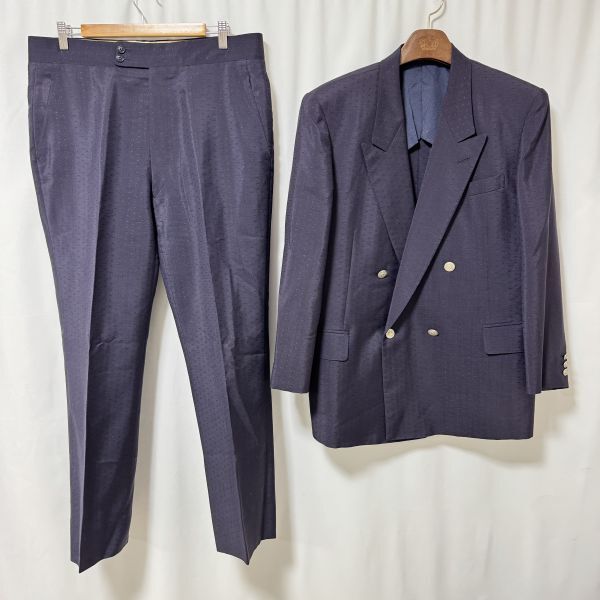 英國屋 × RAXA OASIS オーダースーツ ネイビー ジャカード ダブルスーツ ウール100% Lサイズ相当 日本製 1990年製 v14拍卖