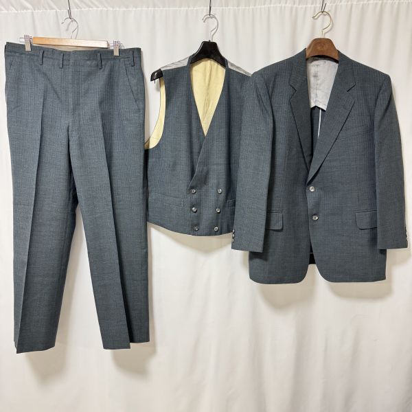 MORABITO モラビト × 英國屋 オーダースリーピーススーツ グリーン系 ストライプ ウール100% ジャケット+ベスト+パンツ 1986年製 53pv拍卖